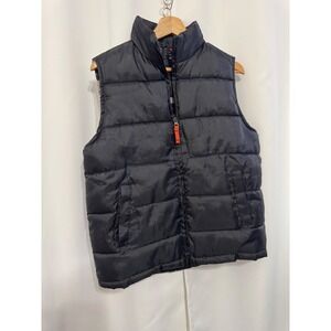 Weather Report Kids Black Puffer Vest Plaid Fleece Lined Size L 14/16 Zip Up